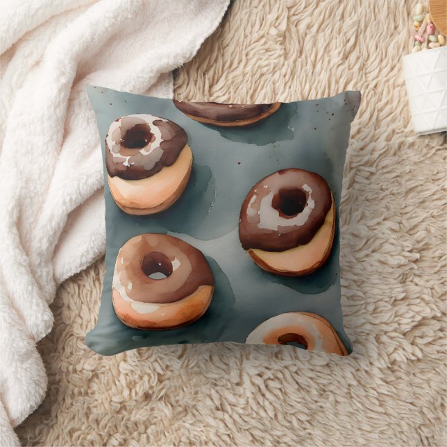 Chocolade Donuts Waterverf Kussen (Deken)