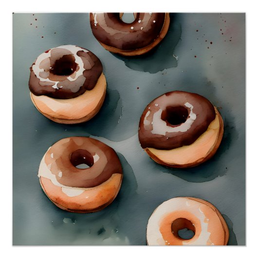 Chocolade Donuts Waterverf Perfect Poster (Voorkant)