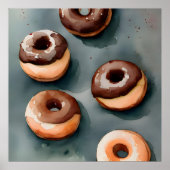 Chocolade Donuts Waterverf Poster (Voorkant)