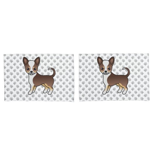 Chocolade Driekleurige Gladde Vacht Chihuahua & Po Kussensloop (Voorkant-Set)