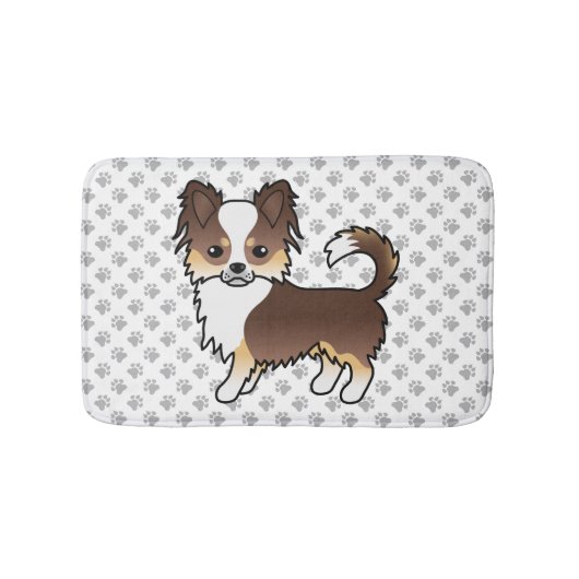 Chocolade Driekleurige Langharige Chihuahua Hond & Badmat (Voorkant)