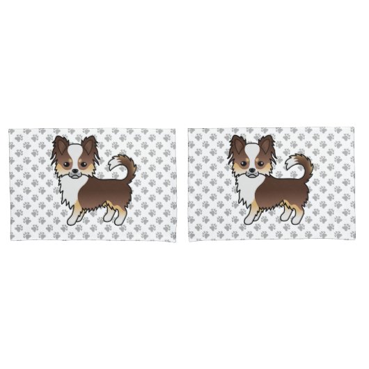 Chocolade Driekleurige Langharige Chihuahua Hond & Kussensloop (Voorkant-Set)
