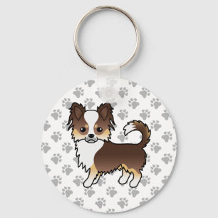 Chocolade Driekleurige Langharige Chihuahua Hond & Sleutelhanger