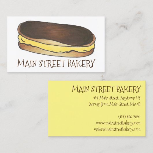 Chocolade Eclair Pastry, gebrand door bakkerij Che Visitekaartje (Voorkant / Achterkant)