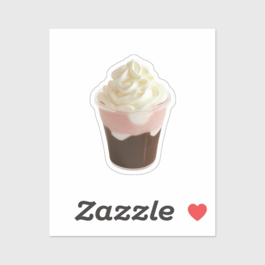 Chocolade en aardbei slagroom cup sticker (Vel)