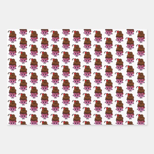 Chocolade en aardbeien Cupcakes Happy Birthday Inpakpapier Vel (Voorkant 3)