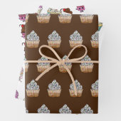 Chocolade en aardbeien Cupcakes Happy Birthday Inpakpapier Vel (In situ)