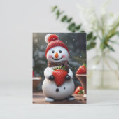 Chocolade en aardbeiensneeuwman feestdagenkaart (Staand voorkant)