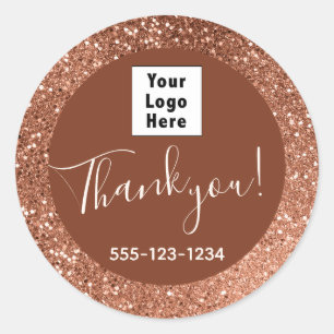 Chocolade en beige glittersjabloon met eigen logo ronde sticker
