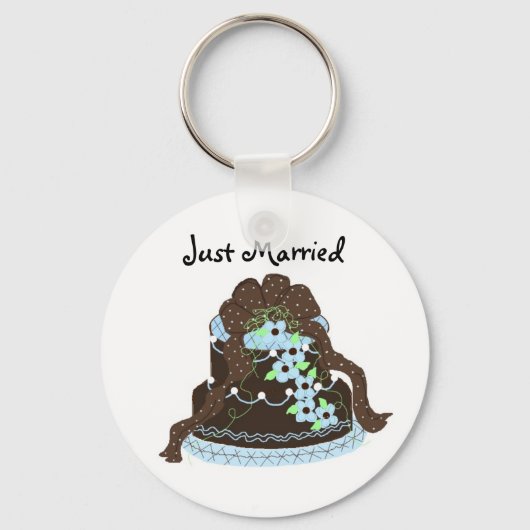 Chocolade en blauwe trouwtaart - Net getrouwd Sleutelhanger (Voorkant)