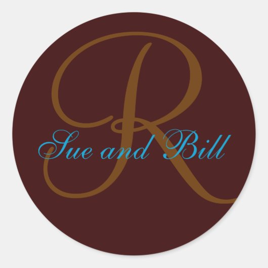 Chocolade en Blauwgroen voornamen Monogram Seal Ronde Sticker (Voorkant)