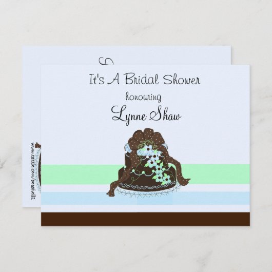 Chocolade en Blue Bridal Shower Invitation Kaart (Voorkant / Achterkant)