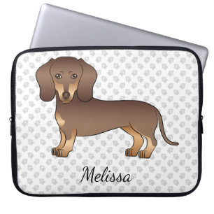 Chocolade En Bruine Korte Haren Dachshund & Naam Laptop Sleeve