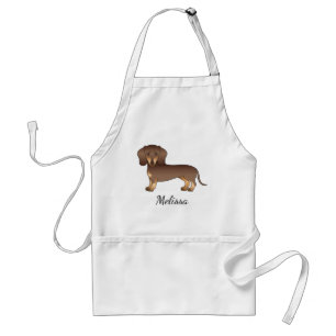 Chocolade En Bruine Korte Haren Dachshund & Naam Standaard Schort