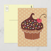 Chocolade en Cherry Cupcake Briefkaart (Voorkant / Achterkant)