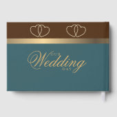 Chocolade en donker Blauwgroen met Gold Hearts Gastenboek (Achterkant)