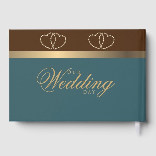 Chocolade en donker Blauwgroen met Gold Hearts Gastenboek (Achterkant)