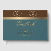 Chocolade en donker Blauwgroen met Gold Hearts Gastenboek (Voorkant)