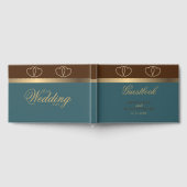 Chocolade en donker Blauwgroen met Gold Hearts Gastenboek (Volledig)