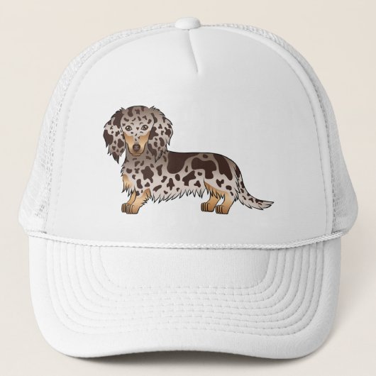 Chocolade En Effen Gevlekte Langharige Dachshund H Trucker Pet (Voorkant)