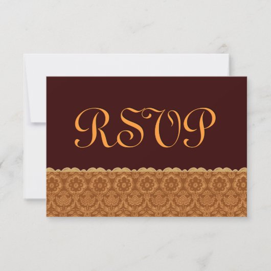 Chocolade en Gold Damask Wedding RSVP Kaartje (Voorkant)