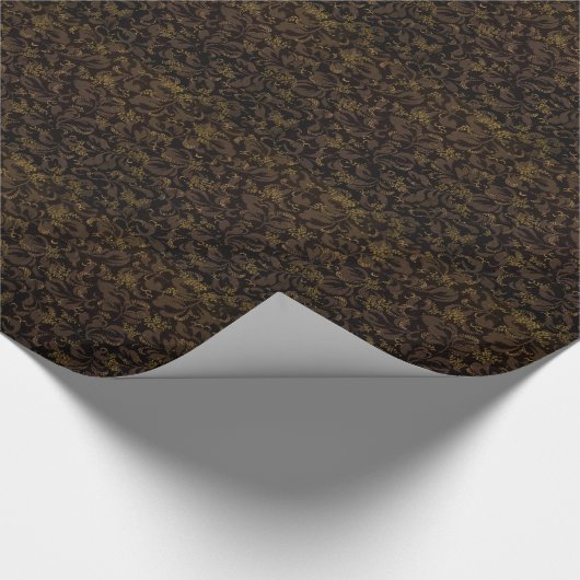 Chocolade en Gold Floral Damask Pattern Cadeaupapier (Hoek)