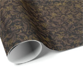 Chocolade en Gold Floral Damask Pattern Cadeaupapier (Rol Hoek)