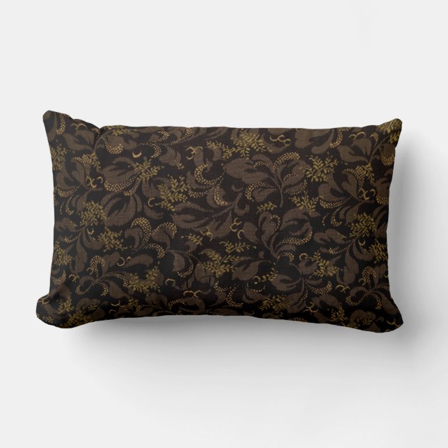 Chocolade en Gold Floral Damask Pattern Kussen (Voorkant)