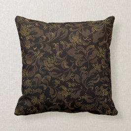 Chocolade en Gold Floral Damask Pattern Kussen
