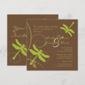 Chocolade en Green Dragonfly Wedding Invitation Kaart (Voorkant / Achterkant)