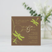 Chocolade en Green Dragonfly Wedding Invitation Kaart (Staand voorkant)