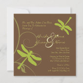 Chocolade en Green Dragonfly Wedding Invitation Kaart (Voorkant)