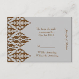 Chocolade en Silver Damask-reactiekaart RSVP Kaartje