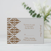 Chocolade en Silver Damask-reactiekaart RSVP Kaartje (Staand voorkant)
