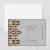Chocolade en Silver Damask-reactiekaart RSVP Kaartje (Voorkant / Achterkant)