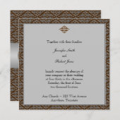 Chocolade en Silver Damask Wedding Invitation Kaart (Voorkant / Achterkant)
