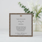 Chocolade en Silver Damask Wedding Invitation Kaart (Staand voorkant)