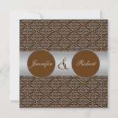 Chocolade en Silver Damask Wedding Invitation Kaart (Achterkant)