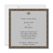 Chocolade en Silver Damask Wedding Invitation