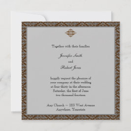 Chocolade en Silver Damask Wedding Invitation Kaart