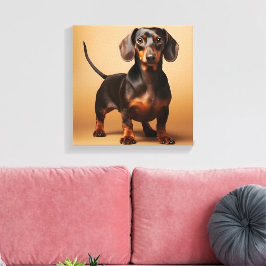 Chocolade en Tan Dachshund Dog Canvas Afdruk (Insitu (Woonkamer))