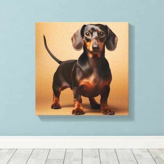 Chocolade en Tan Dachshund Dog Canvas Afdruk (Insitu (Houten vloer))