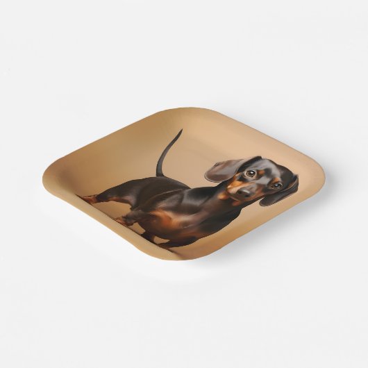 Chocolade en Tan Dachshund Dog Papieren Bordje (Gebogen)