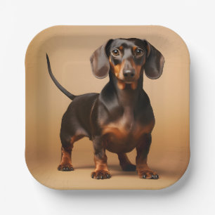 Chocolade en Tan Dachshund Dog Papieren Bordje