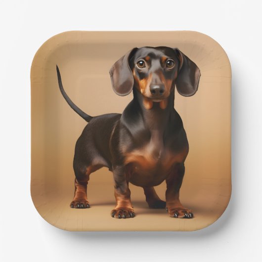 Chocolade en Tan Dachshund Dog Papieren Bordje (Voorkant)