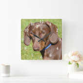 Chocolade en Tan Dachshund - Doxie Vierkante Klok (Huis)