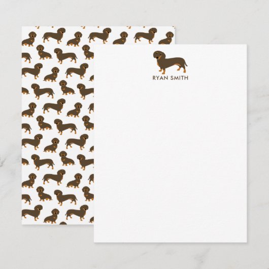 Chocolade en Tan Dachshund Notitiekaartje (Voorkant / Achterkant)