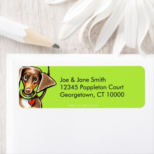 Chocolade en Tan Dapped Dachshund Etiket (Insitu)