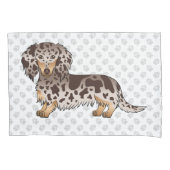 Chocolade en Tan Dapple Long Hair Dachshund Dog Kussensloop (Voorkant-Links)