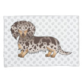 Chocolade en Tan Dapple Long Hair Dachshund Dog Kussensloop (Voorkant-Rechts)